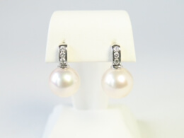 Große weiße Ming Perlen Ohrringe höchster Qualität, 11-12 mm, AAA