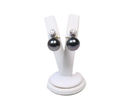 Hängende Tahitiperlen an  Diamant Ohrsteckern, AAA