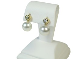 Diamant Ohrstecker mit hängenden Südseeperlen, AAA