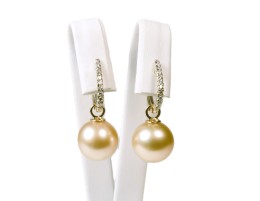 Goldene Südseeperlen Diamant Ohrringe,  AAA