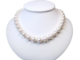Mingperlenkette mit Weißgold Diamantkugelschließe, 11-12,8mm, AAA