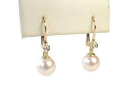 Glanzvolle Akoyaperlen Diamant Ohrhänger, AAA, 8-9mm